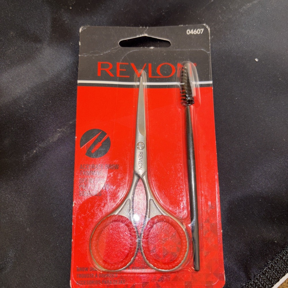 New Revlon Stainless Steel Brow Trim Set Brush & Scissors Beard Mustache 04607‎